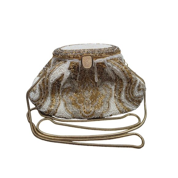 Vintage 70's La Regale Beaded Clutch Bag With Chain Strap & Gold Accents - Picture 1 of 10